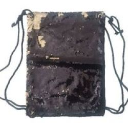 4AKID Sequin Drawstring Backpack Black & Gold