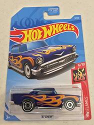 Hot Wheels 2019 '57 Chevy Hw Flames 5 10" Collector 009 250 Blue Usa Card