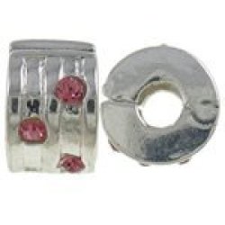 European Style - Rondelle - Clip On - Bead Stoppers - Pink Rhinestones