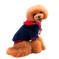Dog Hoodie Axchongery Two-color Pet Sweater Warm Puppy Hooded Jacket Winter Coat For Dog Blue S