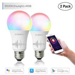Smart Wifi Light Bulb LED Rgbcw Color Changing Compatible With Alexa And Google Home Assistant No Hub Required A19 E26 Multicolor Lumiman 2 Pack