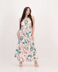 Strappy Back Maxi Tier Dress Green Floral