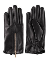 Zipped Faux Leather Gloves