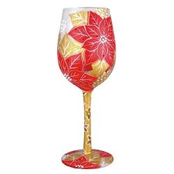 Lolita Glassware Lolita From Enesco Poinsettia Wine Glass 9" Multicolor