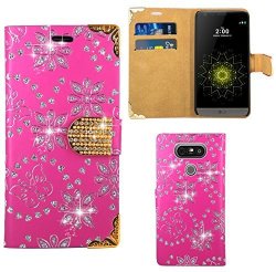 LG G5 Case Foneexpert Bling Luxury Diamond Premium Leather Kickstand Flip Wallet Bag Case Cover For LG G5