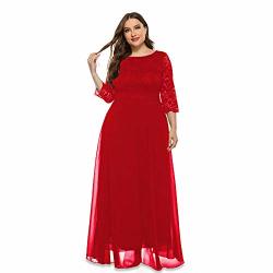 Women's Scoop Neckline Stretch Lace Maxi Dress XL-5XL Plus Size - Evening Wedding Cocktail Party Dress SQ157 Red 3XL