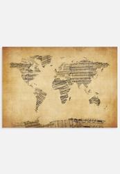 ArtPause Map Of The World Map From Old Sheet Music - Canvas - A4