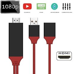 Phone To HDMI Cable Bossblue Lightning Digital Av Adapter For Iphone Samsung Ipad Android Smartphones To Mirror On Hdtv Projector- 3.3 Ft Red