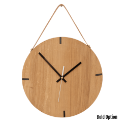 Finn Wall Clock In Oak - 300MM Dia Clear Varnish Bold White Second Hand