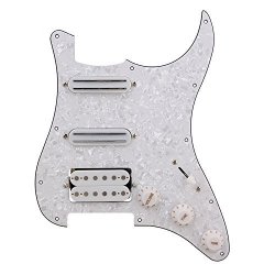 Etfshop Yibuy White Pearl 3-PLY Dual Rail Pickup Electric Guitar Loaded Prewired Pickguard Ssh Set