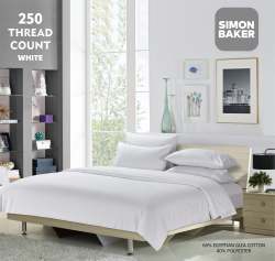 Simon Baker 250 Thread Count Egyptian Cotton Stripe Duvet Set White Various Sizes - White King 230CM X 220CM +2PILLOWCASE 45CM X 70CM