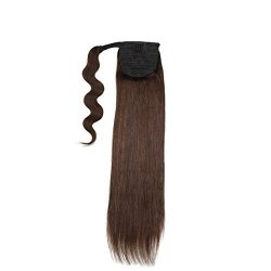 Straight Ponytail Hair Extensions Human Hair Double Weft Brazilian Unprocessed Virgin Hair Clip Ins Top Grade 7A 100G 20" Dark Brown