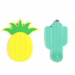Cute Silicone Makeup Brush Cleaning Mat Portable Cosmetic Cleanser Washing Scrubber Tool With Texture And Suction Cup Pad Mint Cactus And Yellow And Green