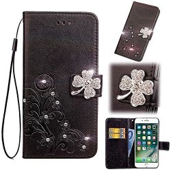 Leather Wallet Case Black For Sony Xperia XZ2 Compact Gostyle Sony Xperia XZ2 Compact Flip Case Embossed Flower Luxury Diamond Magnetic Closure Cover With