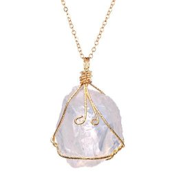 Hmlai Women Rainbow Stone Irregular Natural Crystal Chakra Rock Necklace Quartz Pendant Mother's Day Jewelry Gift White