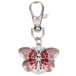 Butterfly Shaped Women Ladies Round Dial Digital Quartz Pocket Key Ring Watch Pink