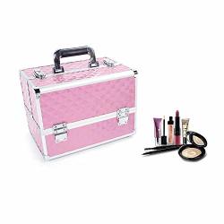 Makeup Case Storage Box Multi-layer Professional Aluminum Cosmetic Case Organizer Beauty Makeup Toolbox With Compartments Make Up Carrier Fashionable Hair Stylist Travel Case Pink