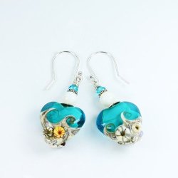 Earrings Murano Glass Beads Hand Made Seaside Turquoise Sea