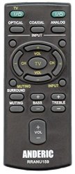 Sony RM-ANU159 Replacement Anderic RRANU159 Remote Control For Sony Sound Bar Systems HT-CT180 HT-CT60 HT-CT780 SA-CT60 HT-CT60BT SA-CT60BT SS-WCT60 RM-ANU159