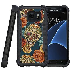 Miniturtle Samsung Galaxy S7 Case| S7 Cover Shockwave Armor Shock-resistant Silicone And Hard Shell Case With Built In Kickstand - Sugar Skull And Flowers