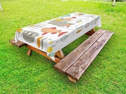 Lunarable Nautical Outdoor Tablecloth Fishing Gear Fisherman In The Boat Catching Fish Rod Bobber Tackle Decorative Washable Picnic Table Cloth 58 X 84 Inches