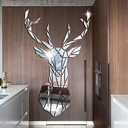 Acrylic Deer Wall Decor 3D Wall Decals Stickers Decor For Bedroom Nordic Style Children's Room Living Room Tv Wall Decoration Self-adhesive Color : Silvery Size : XXL