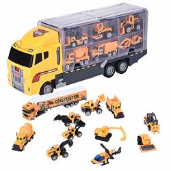 Llguz Toy Cars Vehicle Playset Shipped From Usa Backhoe Excavators Road Roller Concrete Mixer Dump Fork Carrier Truck Helicopter Wheel Excavator Loaders Highway Drilling
