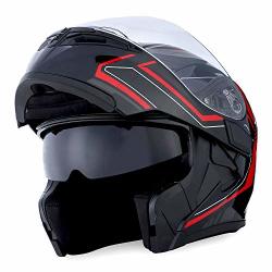 Motorcycle 1STORM Modular Full Face Helmet Flip Up Dual Visor Sun Shield: HB89 Arrow Red