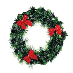 Christmas Wreath - Tinsel - Ribbons - Green & Red - 10 Pack
