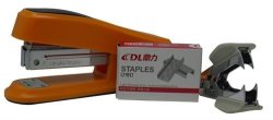 Basic MINI Half Strip Stapler Set Orange – Includes Stapler Stapler Remover And MINI Box Of Staples Ergonomic Design Confortable Grip Easy Top