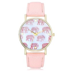 Fashion Elephants Pattern Pu Leather Band Women Analog Quartz Wrist Watch