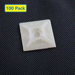 Self Adhesive Cable Tie Mounts - 3M Strongly Adhesive-backed Zip Tie Base Holders For Home Office Cable Wire Management 28MM X 28MM White 100PACK