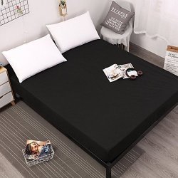 Koongso Queen Size 100% Brushed Microfiber Black Waterproof Mattress Protector Terry Surface Fitted Mattress Cover With Elastic Band
