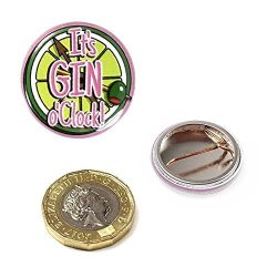 Ginsanity The Gin Collective - Humorous Novelty Gin Button Badge 25MM - It's Gin O'clock - Pink