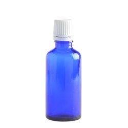 50ML Blue Glass Bottle With Slow Flow Dropper Cap - White