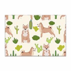 Shuizhiqing Kitchen Table Mats Placemats Set Of 1 4 6 Shiba Inu And Cactus Table Place Mats For Kitchen Dining Table Restaurant Home Decor 12X18 Inch