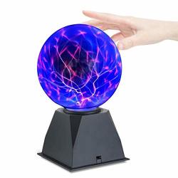 Hooyi 8 Inch Magic Plasma Ball Touch Sound Sensitive Plasma Desk Lamp Light Nebula Sphere Lightning Globe Home Decor Magical Ball Electrostatic Flashing Balls