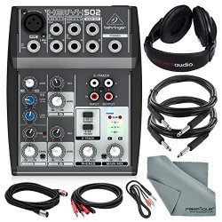 Behringer Xenyx 502 5-CHANNEL Audio Mixer And Deluxe Bundle W stereo Headphones 5X Cables And Fibertique Cloth