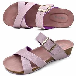 Oncai Women's Purple Platform Sandals Fashion Criss Cross Open Toe Beach Cork Wedge Sandals-summer Slip-on Leather Flatform Sandals With Rubber Soles Size 7