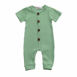 Zamons Toddler Baby Boy Girl Cotton Linen Romper Short Sleeve Bodysuit Solid One-piece Jumpsuit Summer Outfit Green 9-12 Months