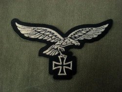 German Luftwaffe Silver Eagle With Iron Cross Woven Patch Sew On
