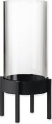 Candle Holder: Cylindrical Glass On Black Steel Base Nero L 32CM