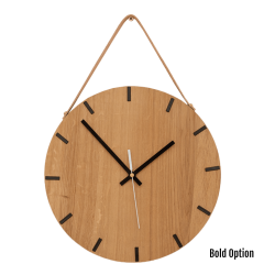 Liam Wall Clock In Oak - 300MM Dia Clear Varnish Bold White Second Hand
