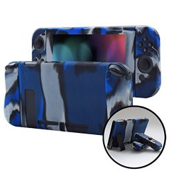 Pandaren Cover Skin Compatible For Nintendo Switch Consoles And Joycon 3IN1 Silicone Case With Larger Handgrip Protector Camouflage Blue