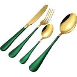 Authentic Two-tone Cutlery Dinner Set & Pvc Pack 24 Piece Green
