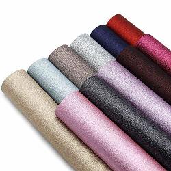 David Accessories Shiny Glitter Faux Leather Sheets Synthetic Leather Fabric 11 Pcs 8 X 13" 20 X 34CM Canvas Back For Sewing Diy Craft Earring Making Glitter