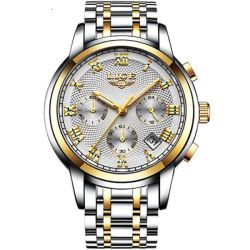 Full Steel Chronograph Silver And Gold Watch For Men