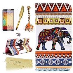 Note 3 Case Samsung Galaxy Note 3 Case - Mavis's Diary Pu Leather Wallet With Card Holders Kickstand Magnetic Flip Flower Elephant Tribal Folio