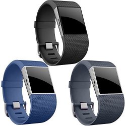 Qghxo Band For Fitbit Surge Soft Silicone Adjustable Replacement Strap With Metal Buckle Clasp For Fitbit Surge Fitness Superwatch No Tracker 3PCS-BLACK&SLATE&NAVY Large 6.3"-7.8"