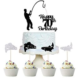 Deals on Sodasos 6PCS Fishing Happy 70TH Birthday Cake Topper